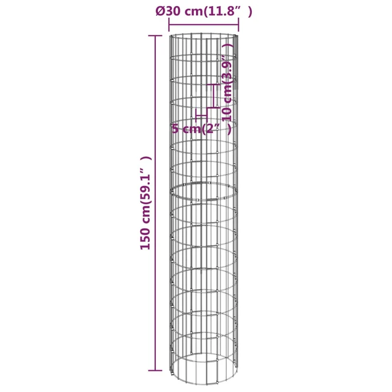 Lit surélevé à gabion circulaire 3 pièces acier galvanisé Ø30 x 150cm Argent 02_0039902
