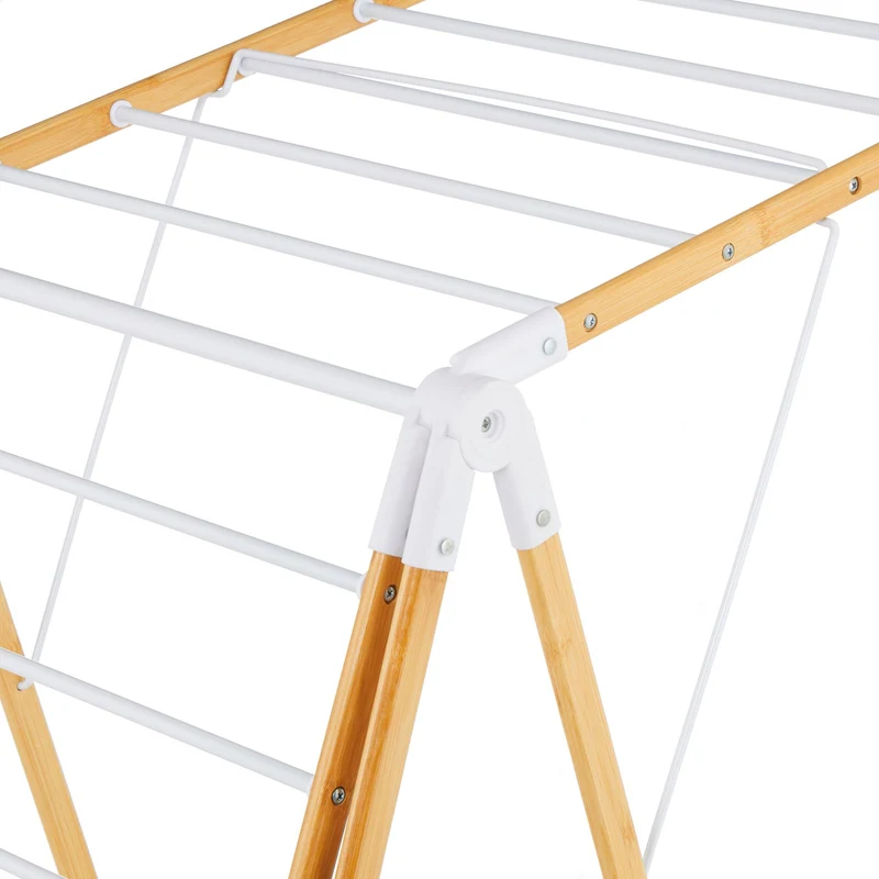 Étendoir à linge pliable spacieux 100 x 148 x 56 cm pour aérer vêtements 2 étages en bambou naturel 13_0017651