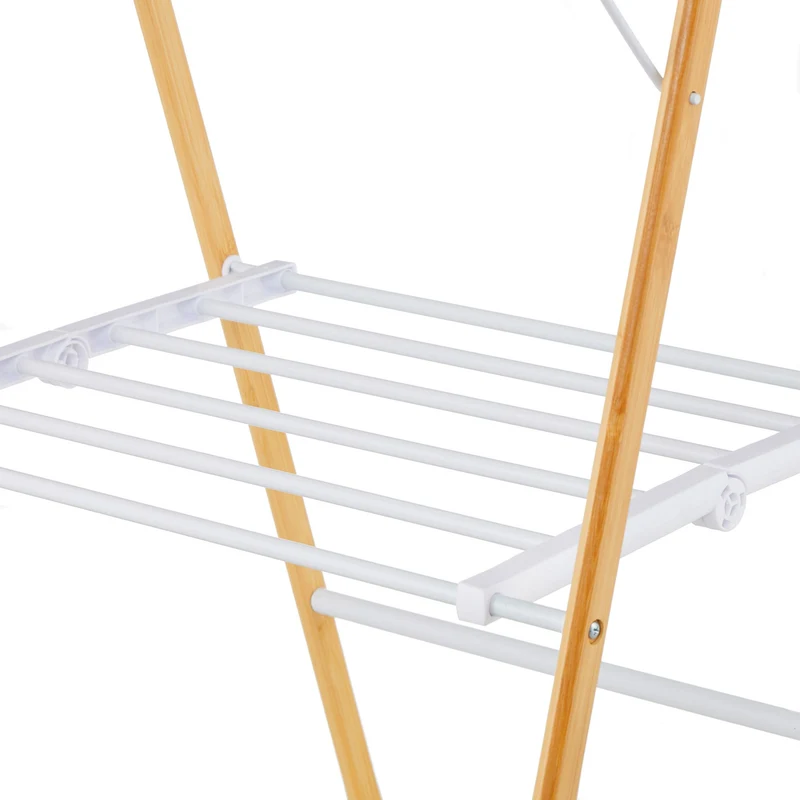 Étendoir à linge pliable spacieux 100 x 148 x 56 cm pour aérer vêtements 2 étages en bambou naturel 13_0017651