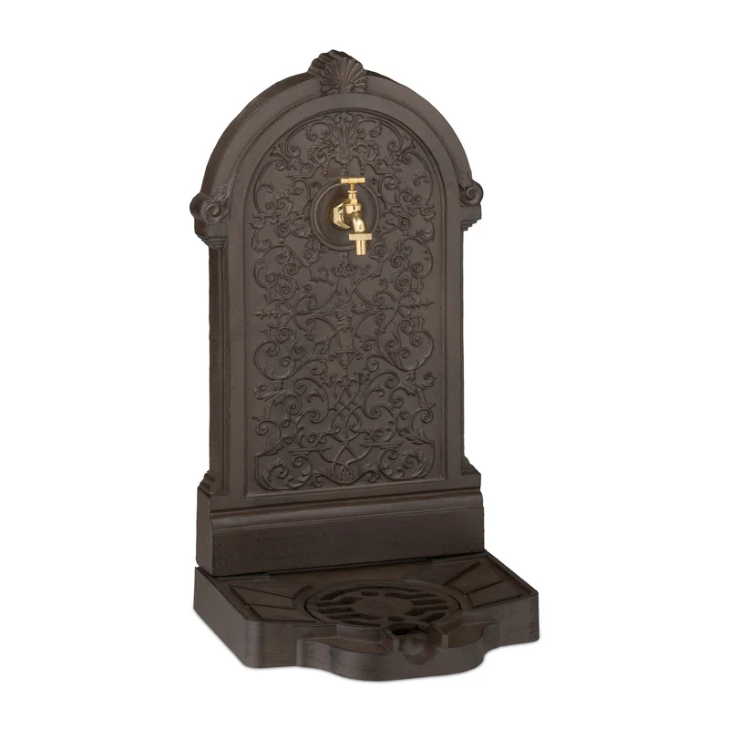 Fontaine extérieure décorative style antique jardin 60 x 40 x 30 cm avec robinet pratique en fonte d'aluminium 13_0015662