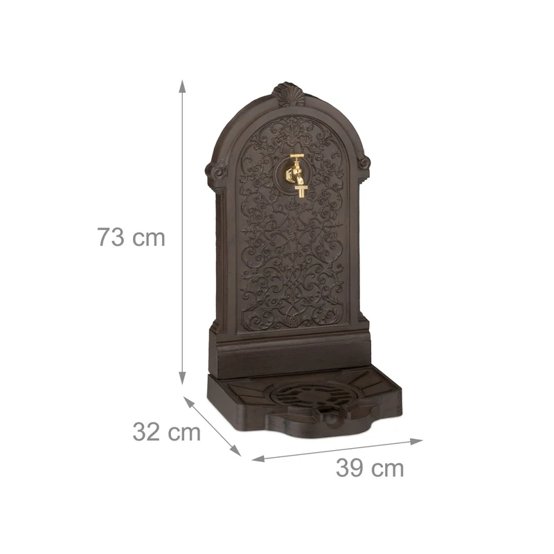 Fontaine extérieure décorative style antique jardin 60 x 40 x 30 cm avec robinet pratique en fonte d'aluminium 13_0015662