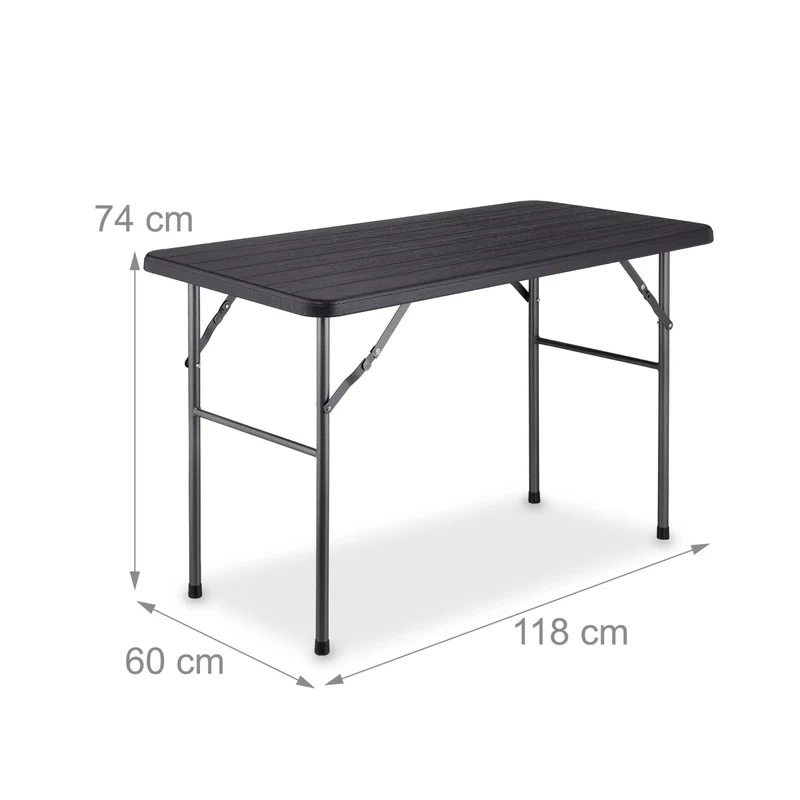 Table de jardin rectangulaire pour 4 personnes en plastique noir aspect bois moderne 150 x 90 x 75 cm en acier noir 13_0012916