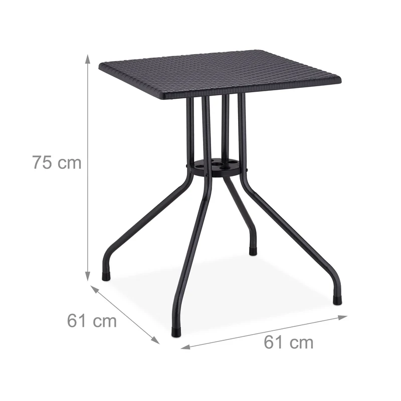 Table de jardin carrée moderne 80 x 80 x 75 cm pour 4 personnes en plastique noir 13_0012888