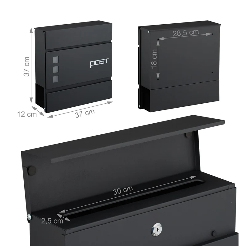 Boîte aux lettres moderne pratique avec porte-journaux 37 x 37 x 12 cm en fer noir 13_0017444