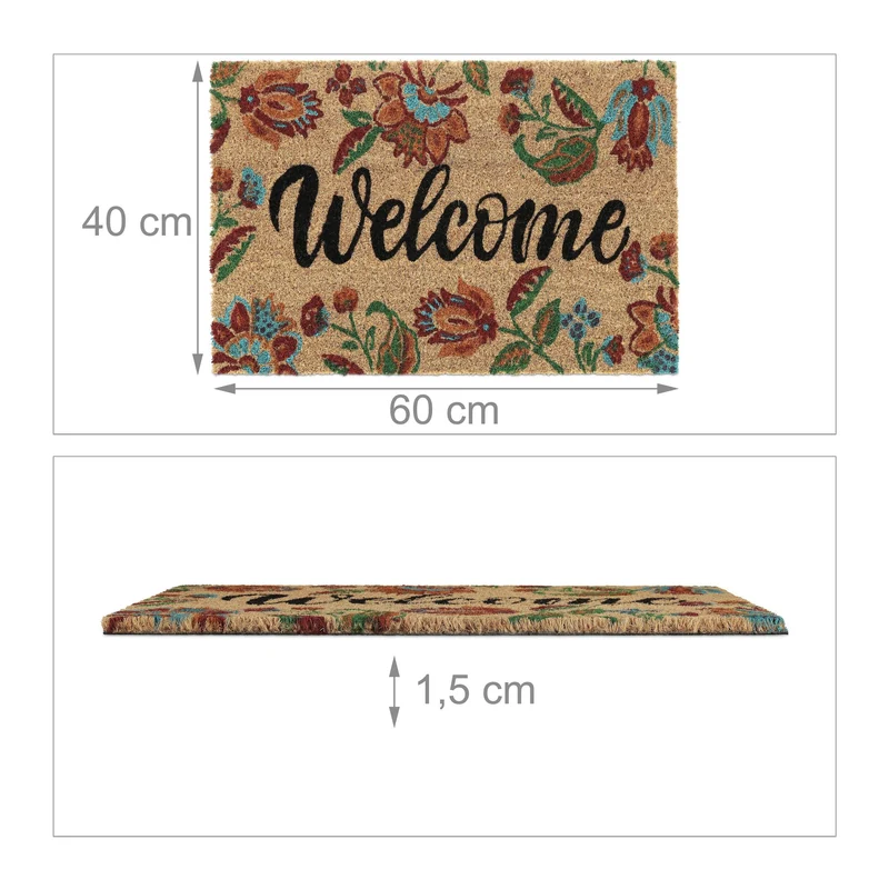 Paillasson floral intérieur extérieur 75 x 45 x 1 cm antidérapant gaieté ambiance accueillante en fibres de coco marron 13_0011923