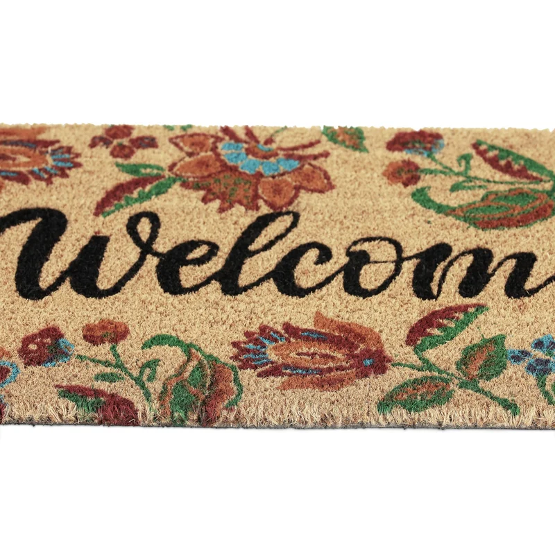 Paillasson floral intérieur extérieur 75 x 45 x 1 cm antidérapant gaieté ambiance accueillante en fibres de coco marron 13_0011923
