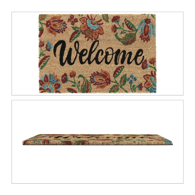 Paillasson floral intérieur extérieur 75 x 45 x 1 cm antidérapant gaieté ambiance accueillante en fibres de coco marron 13_0011923