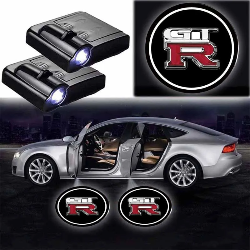 2X Projecteurs LED Sans Fil pour Portes Nissan GTR Logo