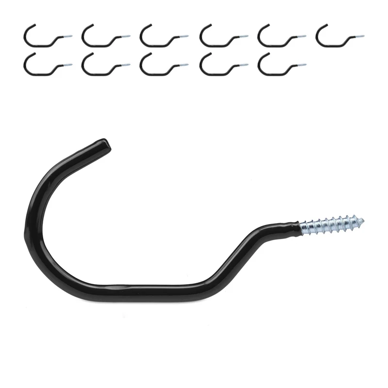 Lot de 12 crochets muraux polyvalents pour suspendre vélo outils garage cave 10 x 15 x 12 cm en PVC noir 13_0013520