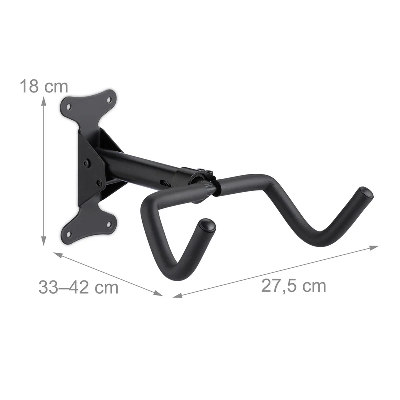 Support mural vélo pivotant extensible 25 x 15 x 10 cm rangement compact pour garage cave en métal noir 13_0017005