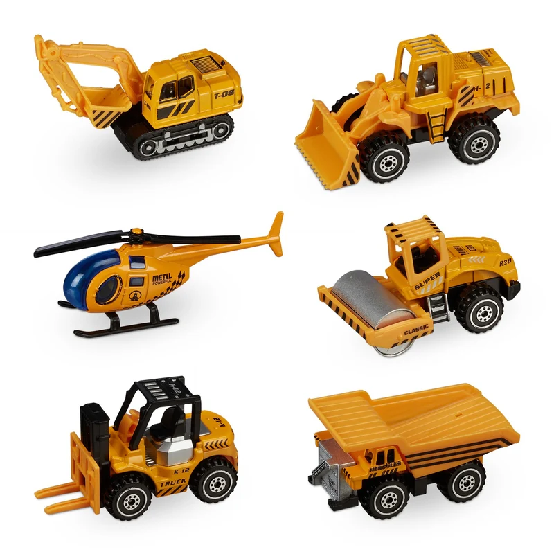 Lot de 6 véhicules de chantier minivéhicules pour enfant intérieur extérieur 10 x 5 x 5 cm en métal jaune 13_0011673