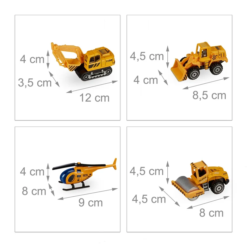Lot de 6 véhicules de chantier minivéhicules pour enfant intérieur extérieur 10 x 5 x 5 cm en métal jaune 13_0011673