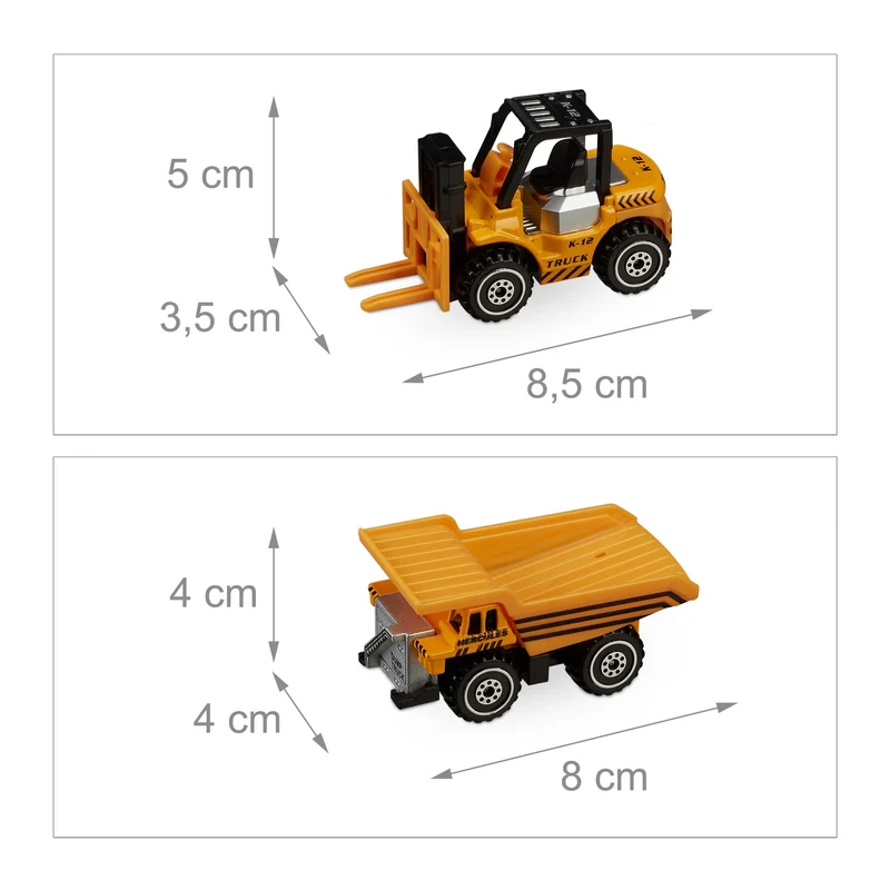 Lot de 6 véhicules de chantier minivéhicules pour enfant intérieur extérieur 10 x 5 x 5 cm en métal jaune 13_0011673