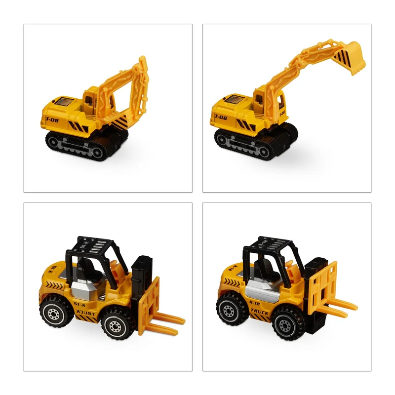 Lot de 6 véhicules de chantier minivéhicules pour enfant intérieur extérieur 10 x 5 x 5 cm en métal jaune 13_0011673