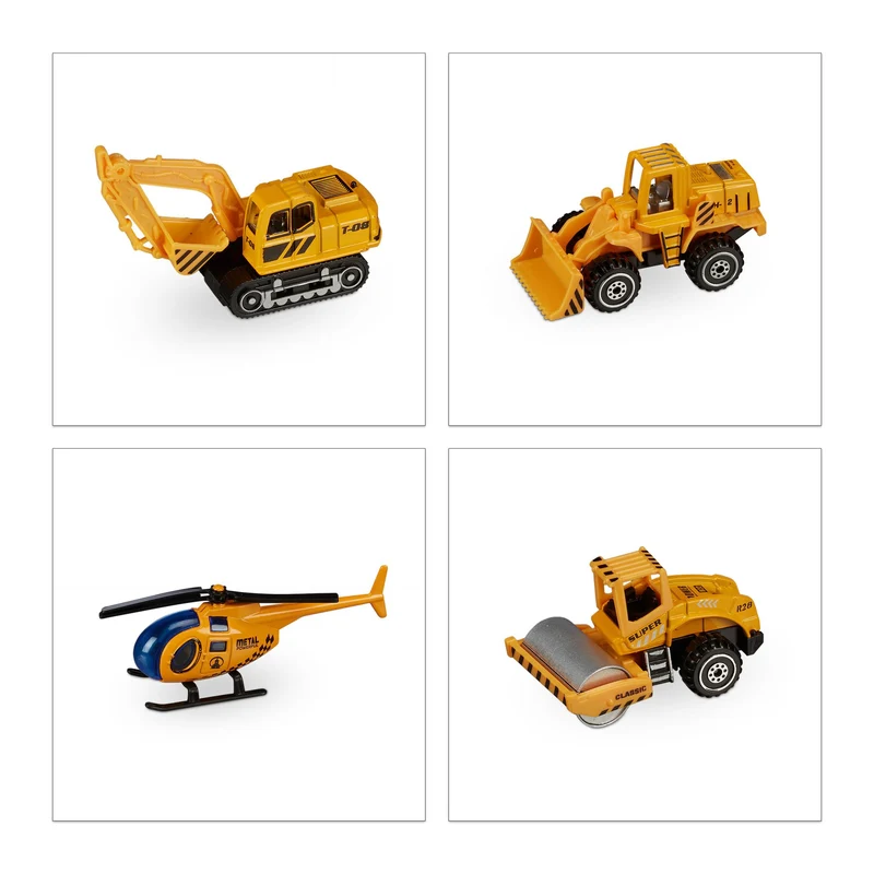 Lot de 6 véhicules de chantier minivéhicules pour enfant intérieur extérieur 10 x 5 x 5 cm en métal jaune 13_0011673