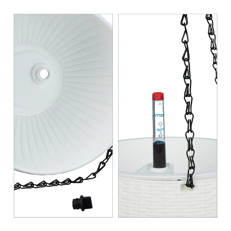 Lot de 2 pots de fleurs suspendus avec indicateur d'eau système d'arrosage automatique 24 x 24 x 20 cm en plastique blanc 13_0014787