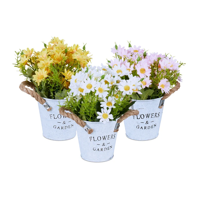 Lot de 3 fausses plantes chrysanthèmes décoratives aspect naturel 15 x 15 x 15 cm en fer blanc 13_0014362