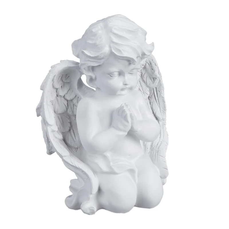Décoration de tombe ange agenouillé prieur 25 x 15 x 10 cm en résine blanche 13_0014797
