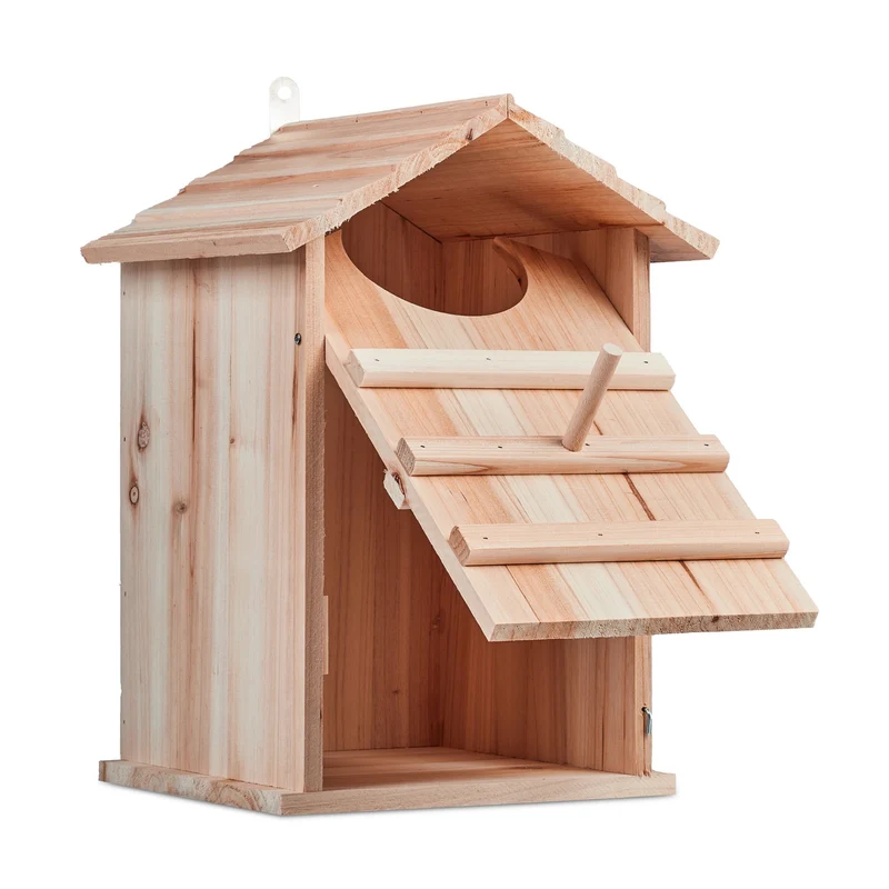 Nichoir pour chouettes extérieur accroché à un arbre ou mur 25 x 40 x 25 cm facile d'entretien rustique en bois naturel 13_0014010