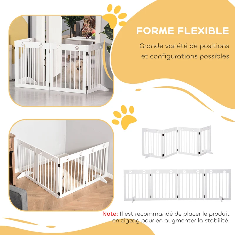 Barrière de sécurité modulable pour animaux 204 x 30 x 61 cm pliable portes escalier scandinave en bois de pin blanc 21_0007404