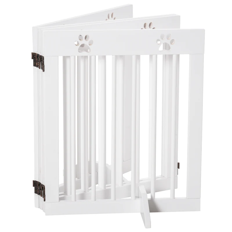 Barrière de sécurité modulable pour animaux 204 x 30 x 61 cm pliable portes escalier scandinave en bois de pin blanc 21_0007404