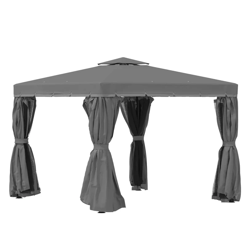 Tonnelle de jardin 296 x 296 x 265 cm anti-insectes montage facile pour salon et jardin moderne en aluminium gris foncé 21_0004788