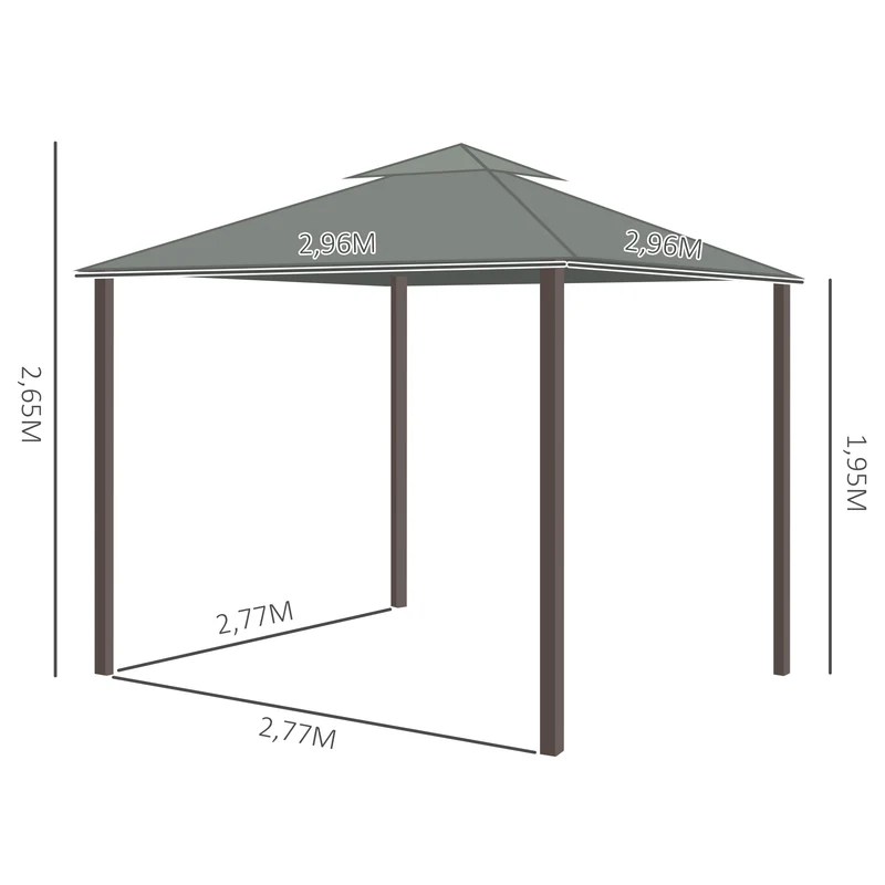 Tonnelle de jardin 296 x 296 x 265 cm anti-insectes montage facile pour salon et jardin moderne en aluminium gris foncé 21_0004788