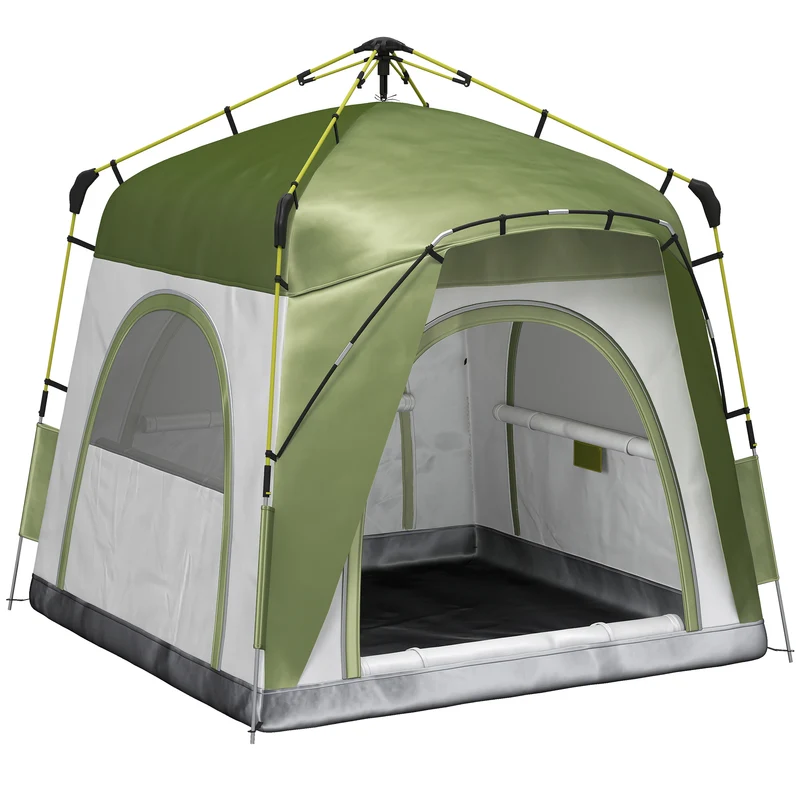 Tente camping dôme familiale montage rapide 240 x 240 x 199 cm 3 places ventilation anti uv moderne en polyester vert 21_0006433