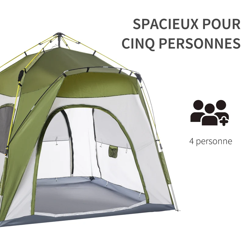 Tente camping dôme familiale montage rapide 240 x 240 x 199 cm 3 places ventilation anti uv moderne en polyester vert 21_0006433