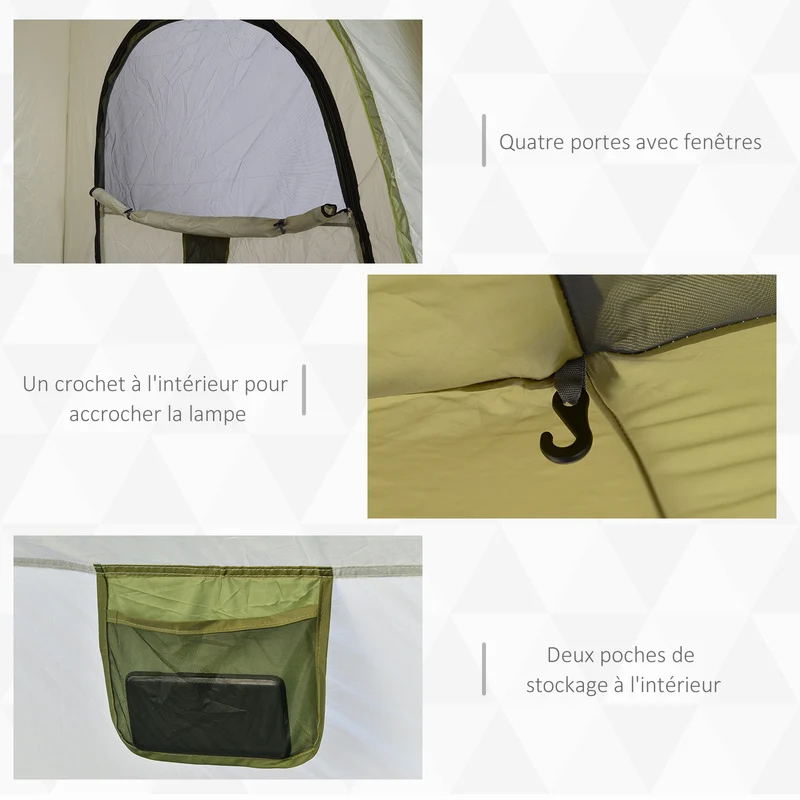 Tente camping dôme familiale montage rapide 240 x 240 x 199 cm 3 places ventilation anti uv moderne en polyester vert 21_0006433