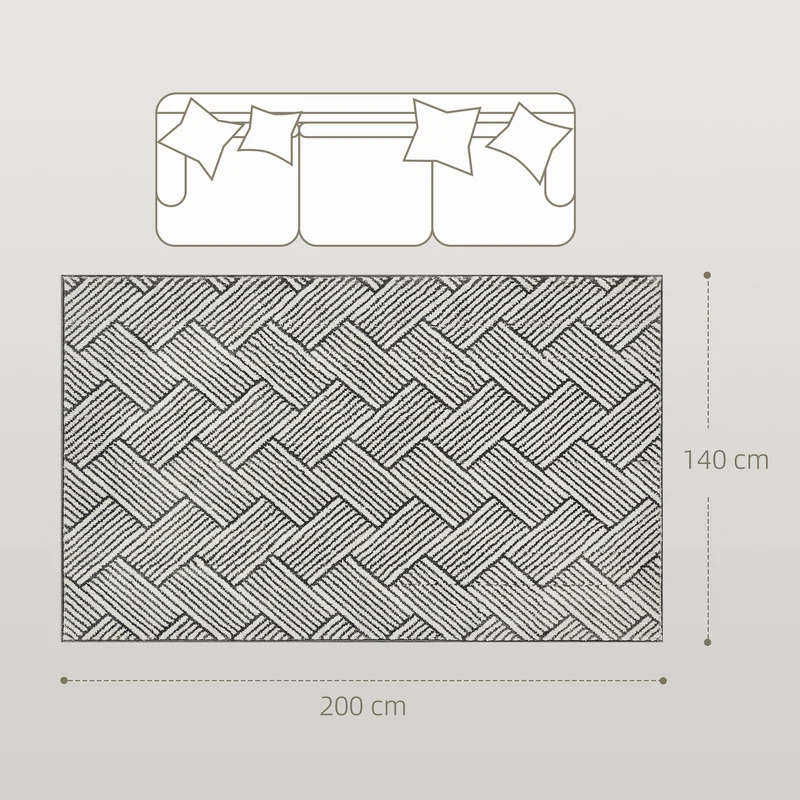 Tapis de salon 200 x 140 x 1.5 cm lavable en machine moderne compatible chauffage au sol en polypropylène gris clair 21_0003680