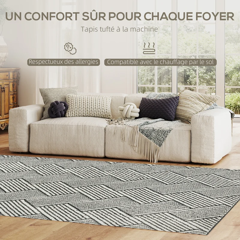 Tapis de salon 200 x 140 x 1.5 cm lavable en machine moderne compatible chauffage au sol en polypropylène gris clair 21_0003680