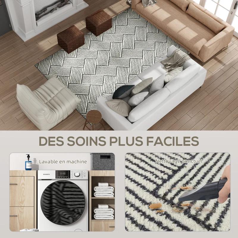 Tapis de salon 200 x 140 x 1.5 cm lavable en machine moderne compatible chauffage au sol en polypropylène gris clair 21_0003680