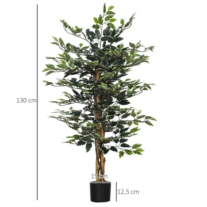 Plante artificielle ficus salon 15 x 15 x 130 cm feuillage dense grand réalisme style contemporain en polyéthylène vert 21_0001257