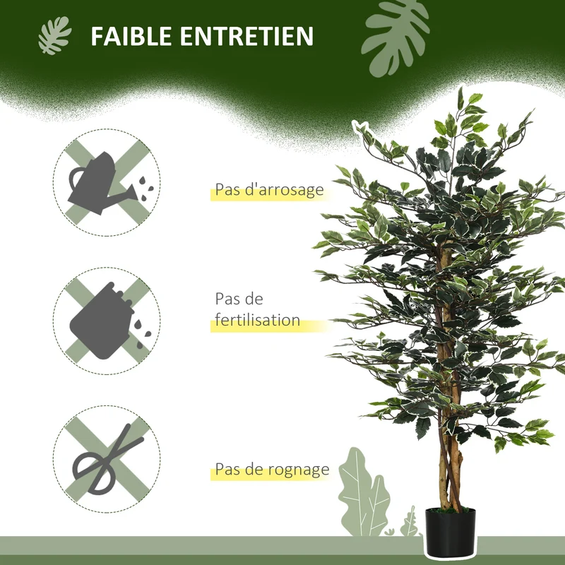 Plante artificielle ficus salon 15 x 15 x 130 cm feuillage dense grand réalisme style contemporain en polyéthylène vert 21_0001257