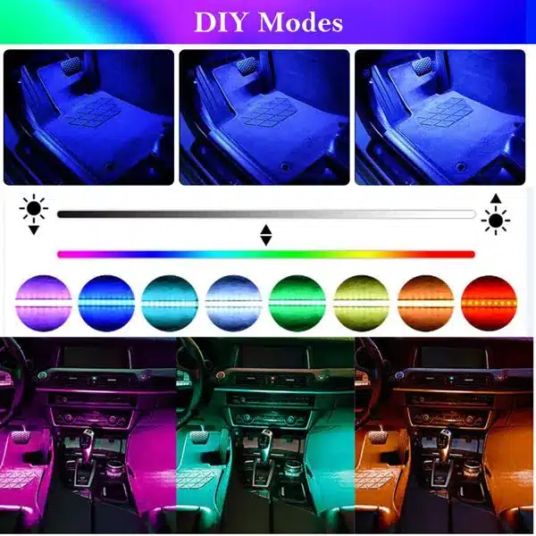 Bande LED d'Ambiance Voiture 48 LEDs Port USB Contrôle APP