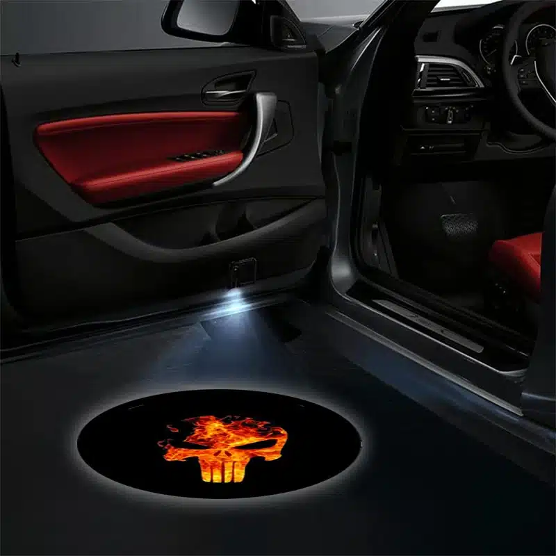 Paire Projecteurs de Porte LED Crâne pour Voiture, 2x Lumineux