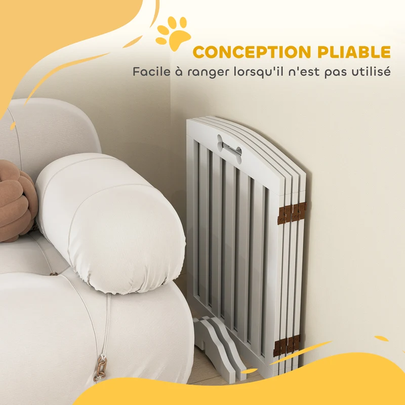 Barrière de sécurité pliable 4 panneaux pour chien escaliers 207,5 x 30 x 61 cm antidérapante moderne épuré en MDF blanc 21_0007472