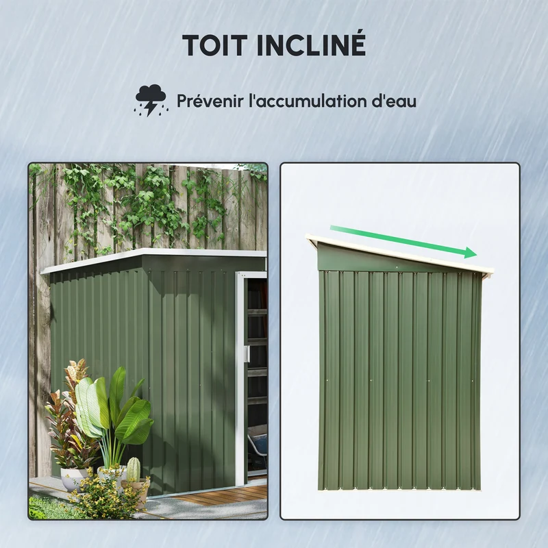 Abri de jardin pour outils et poubelles 280 x 130 x 172 cm grand ventilé moderne épuré en acier galvanisé vert clair 21_0004039