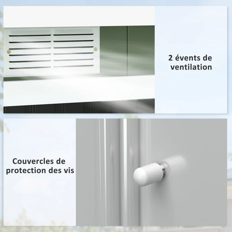 Abri de jardin pour outils et poubelles 280 x 130 x 172 cm grand ventilé moderne épuré en acier galvanisé vert clair 21_0004039