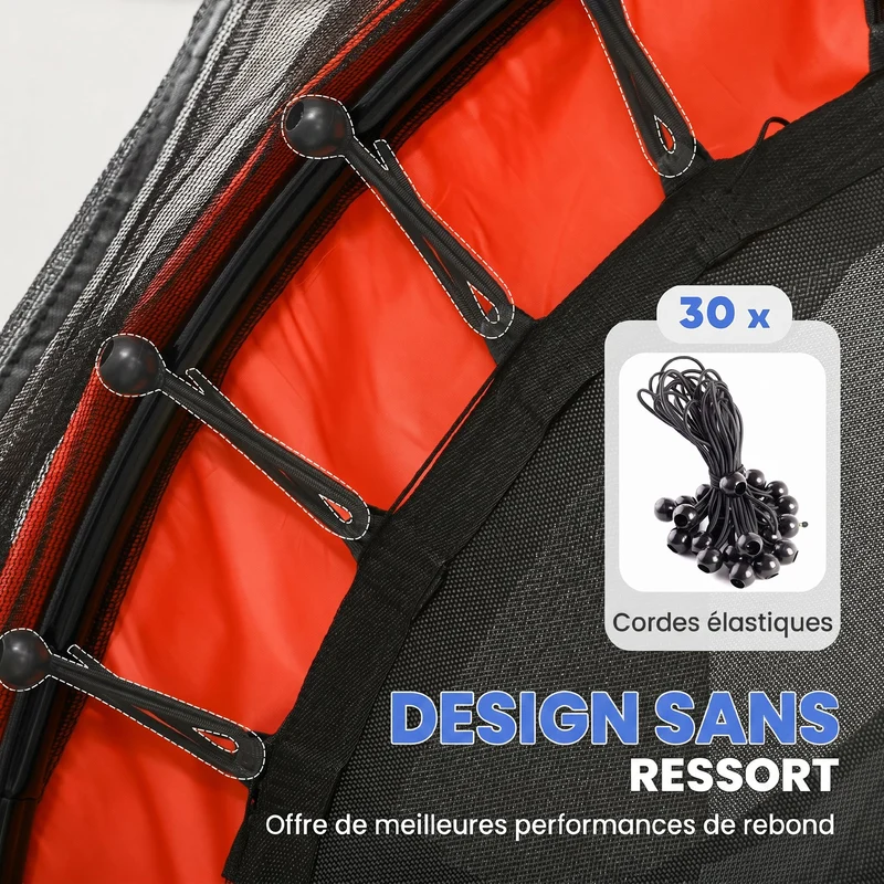 Trampoline enfant rond jardin 163 x 190 cm avec filet de sécurité porte zippée et suspension élastique design en PP rouge 21_0000337