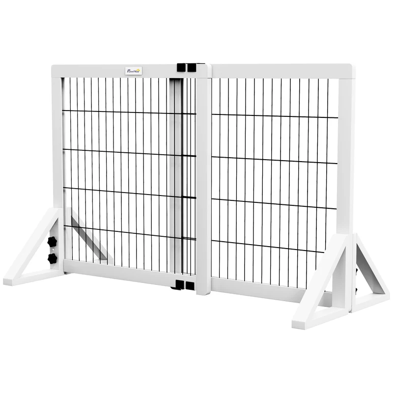 Barrière de sécurité pour chien autoportante réglable 63-106 x 44 x 67 cm antidérapante stable style épuré en bois blanc 21_0007459