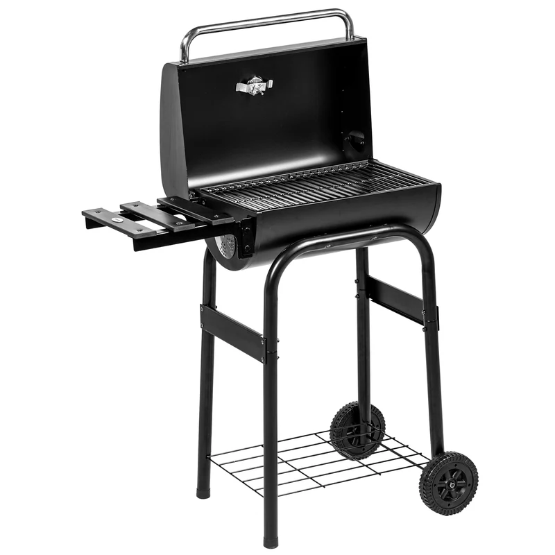 Barbecue à charbon chariot 83 x 46,5 x 115 cm grande surface de cuisson thermomètre intégré style moderne en métal noir 21_0004405