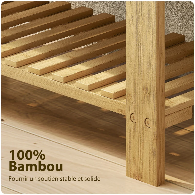 Banc à chaussures entrée avec assise rembourrée 60 x 29 x 49 cm rangement 2 niveaux confort scandinave en bambou gris 21_0002732
