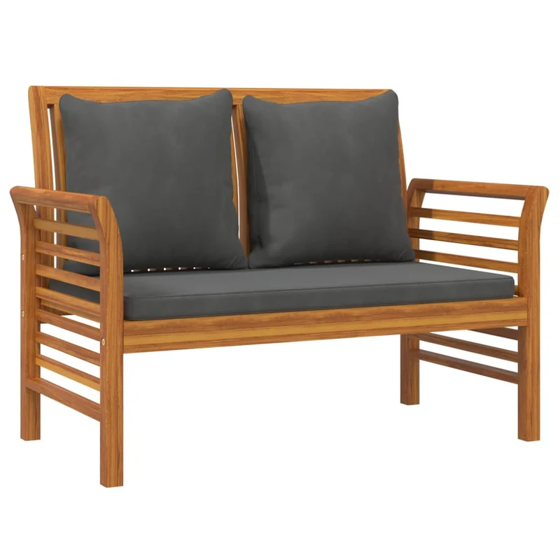 Banc de jardin meuble de patio d'extérieur terrasse de canapé avec coussins 120 x 60 x 81 cm gris foncé bois d'acacia solide 02_0011139