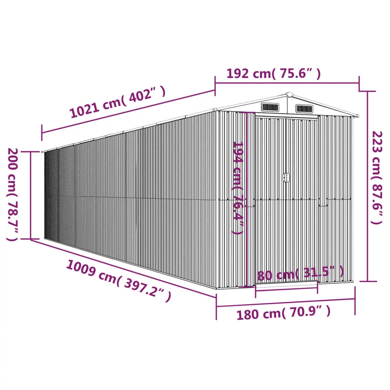 Abri de jardin cabane cabanon maison de stockage remise extérieur hangar outils robuste clair 192 x 1021 x 223 cm acier galvanisé gris 02_0022252