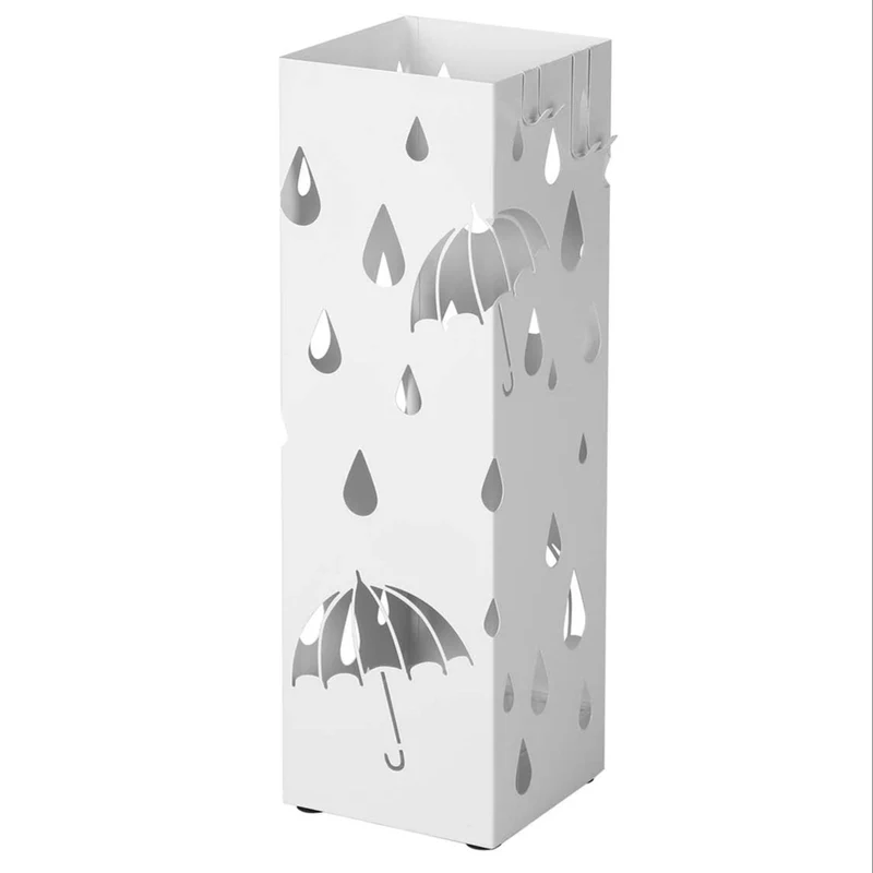 Porte parapluies en métal carré support pour parapluies avec un plateau et crochets 49 x 155 x 155 cm blanc 12_0007021