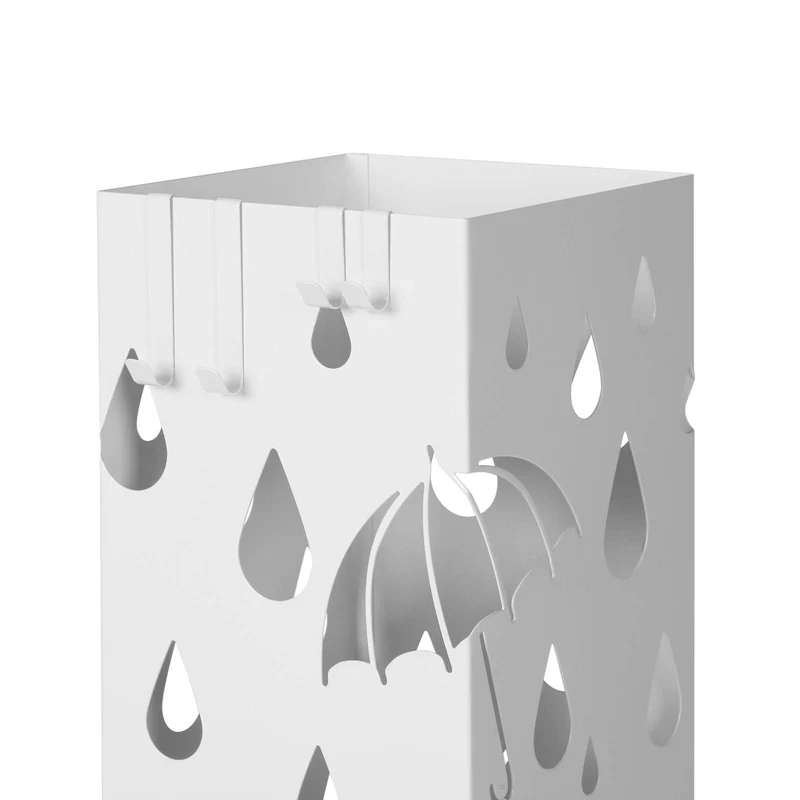 Porte parapluies en métal carré support pour parapluies avec un plateau et crochets 49 x 155 x 155 cm blanc 12_0007021