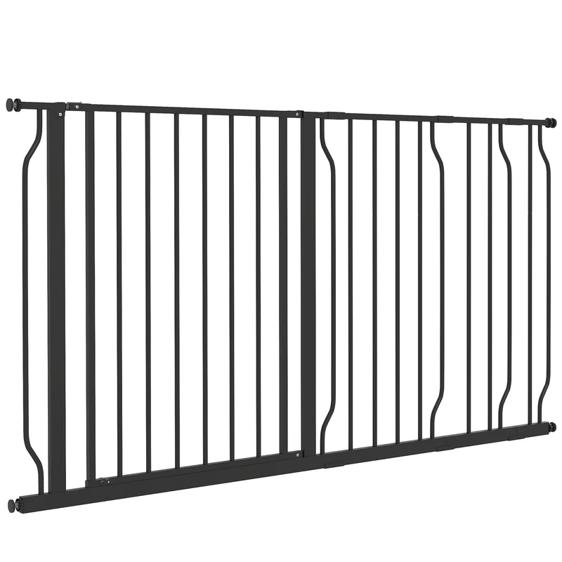 Barrière de sécurité pour animaux réglable 145 x 4 x 76 cm double verrouillage double sens moderne épuré en acier noir 21_0007425