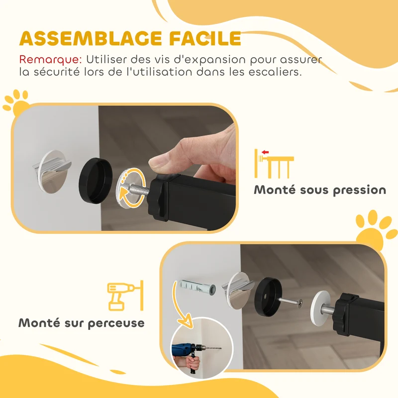 Barrière de sécurité pour animaux réglable 145 x 4 x 76 cm double verrouillage double sens moderne épuré en acier noir 21_0007425